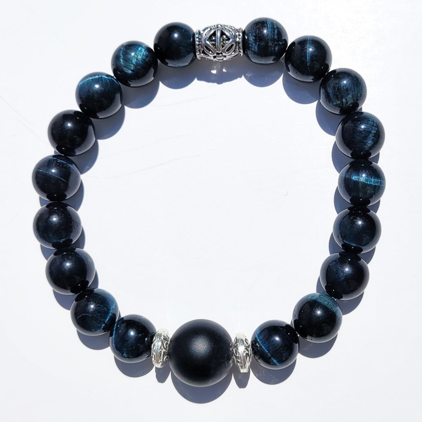 Blue Tigers Eye & Onyx Bracelet | Solar Plexus, Sacral, Root Chakra